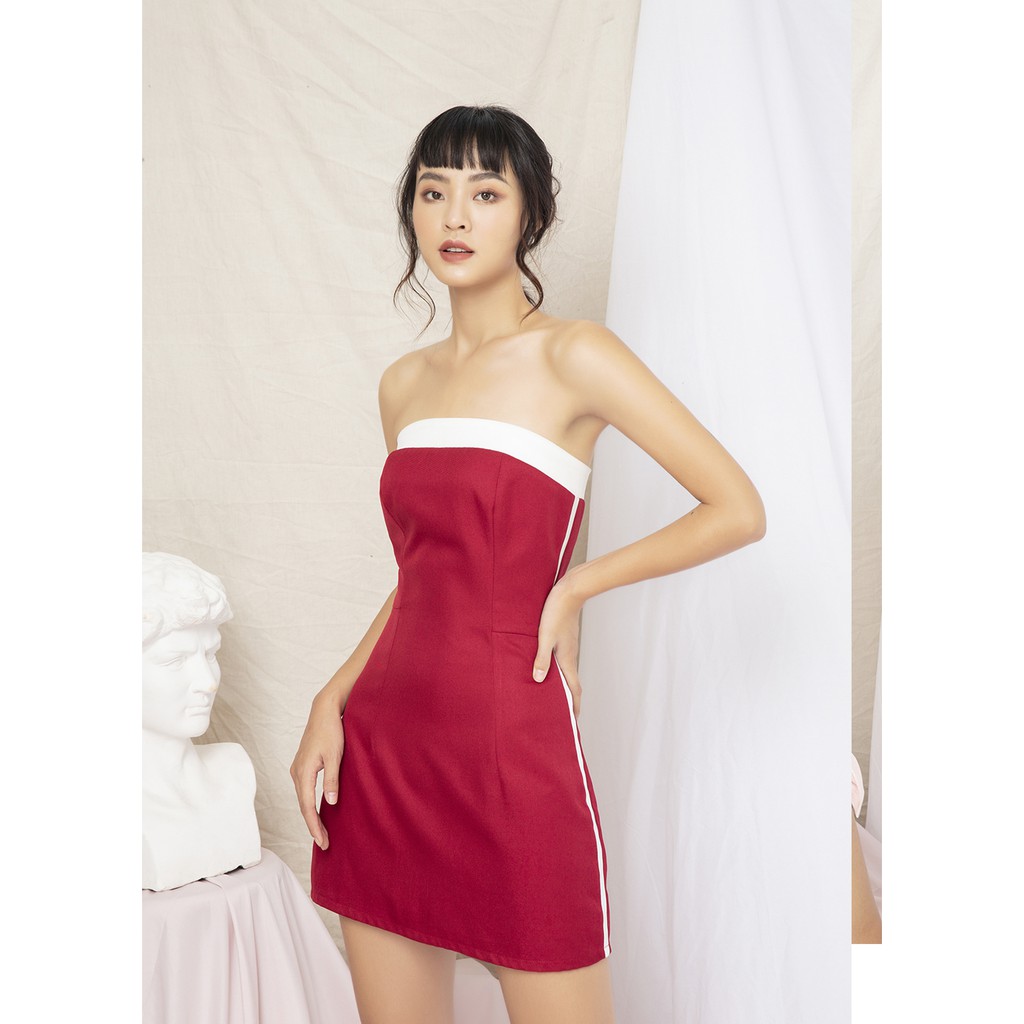 Đầm váy đỏ cúp ngực thiết kế body phối kaki - De La Rosa | BigBuy360 - bigbuy360.vn