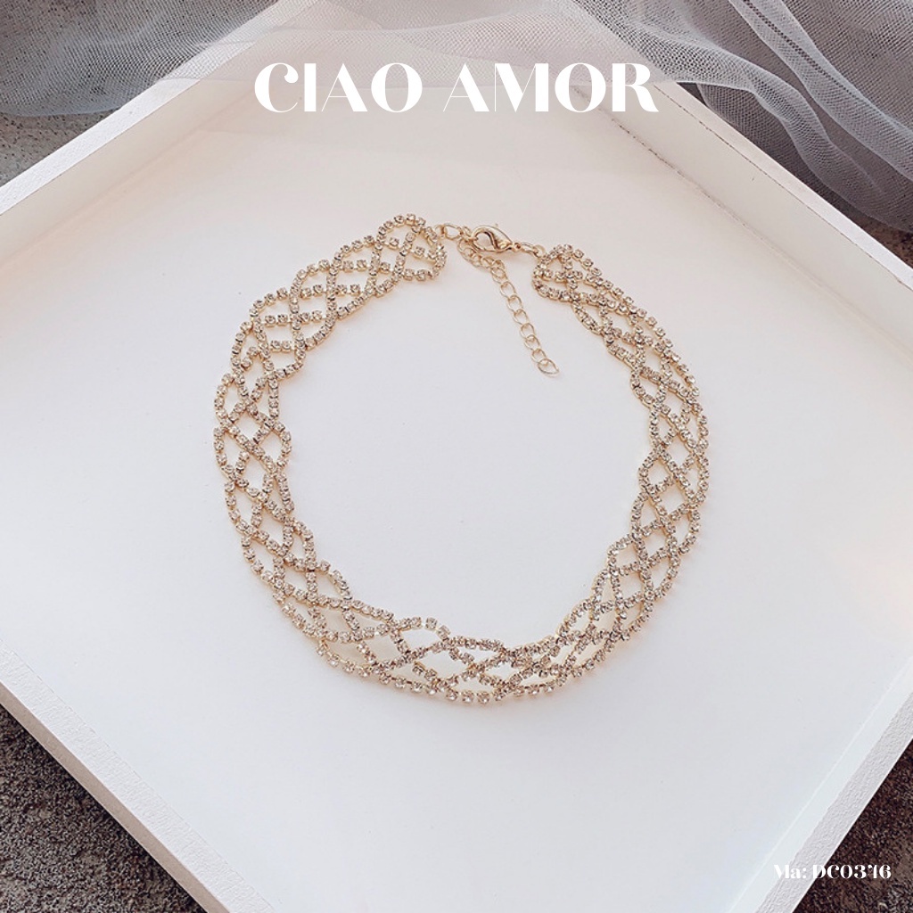 Choker, Chocker, Dây chuyền nữ đính đá lấp lánh dự tiệc đan chéo Trang sức Ciao Amor - DC0346