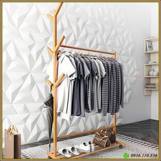 Giá treo quần áo gỗ có bánh xe 100cm- RE0045 RE0046