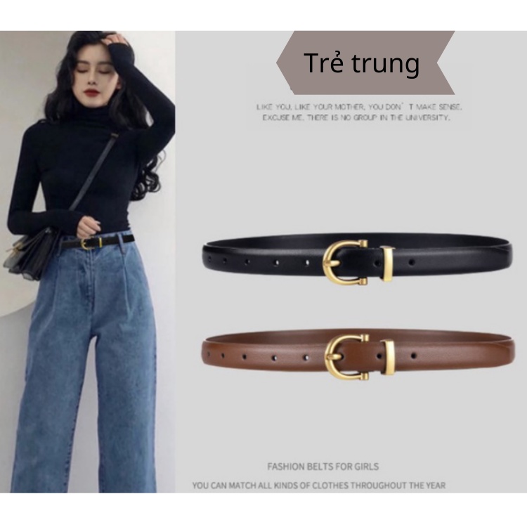 Thắt lưng, dây nịt nữ , phong cách thời thượng Hàn Quốc, da trơn không tạo nếp, khóa mạ đồng chắc chắn OLLA 86
