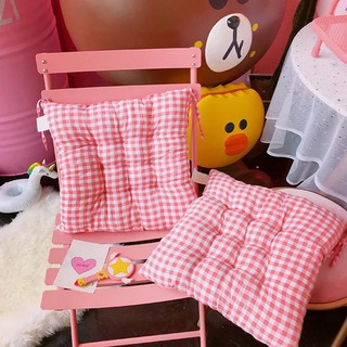 Đệm ngồi mềm mại caro hồng decor nệm ngồi 40x40cm