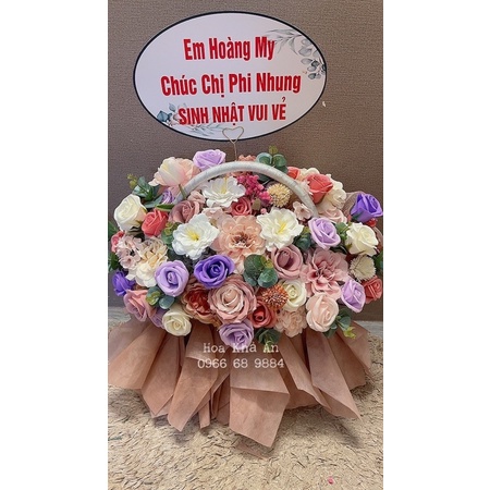 [Khai trương, sinh nhật] Lẵng khai trương siêu cao cấp, kt 45x50cm. Hoa sáp mix hoa lụa cao cấp