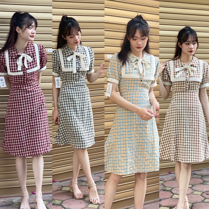 Váy Nữ Đẹp, Đầm Nữ Dáng Ôm Body Tay Ngắn Dáng Dài Kẻ Caro JUMIO