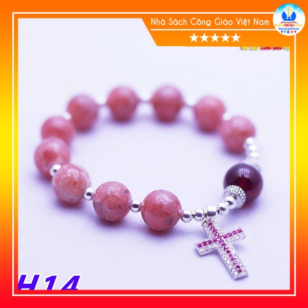 Tràng Hạt Đá Đào Hoa (Rhodochrosite) H14  - Nhà Sách Công Giáo Việt Nam
