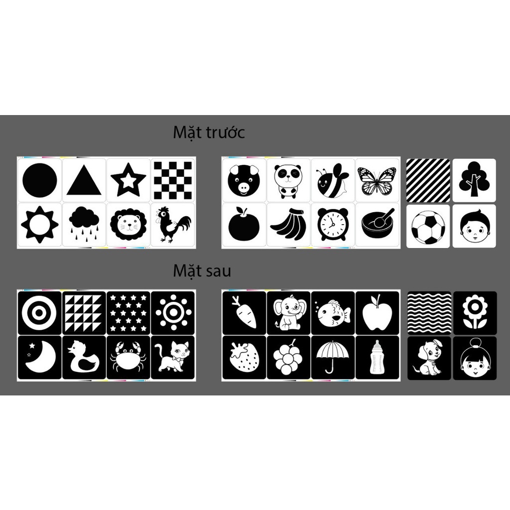 Flashcard - Bộ thẻ kích thích thị giác Thanh Hương đen trắng cho bé sơ sinh theo Montessori Glenn Doman