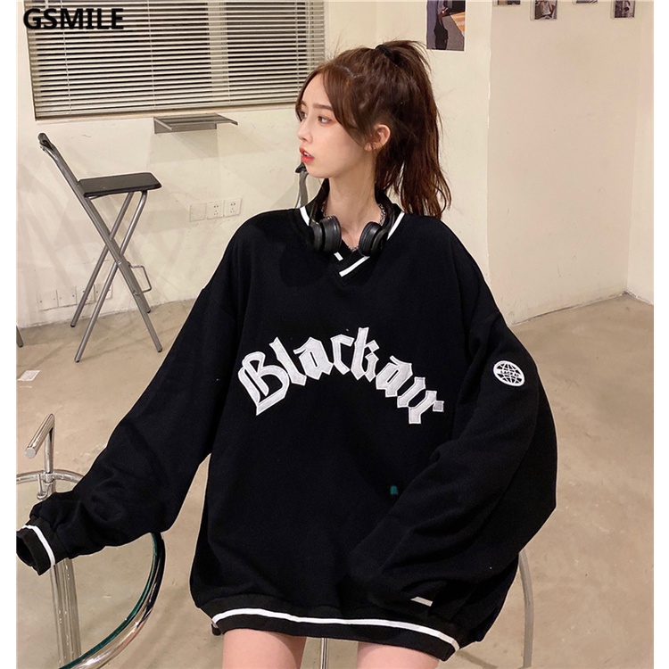 Áo Sweater Thêu Bảng Chữ Cái Blackair Cổ V