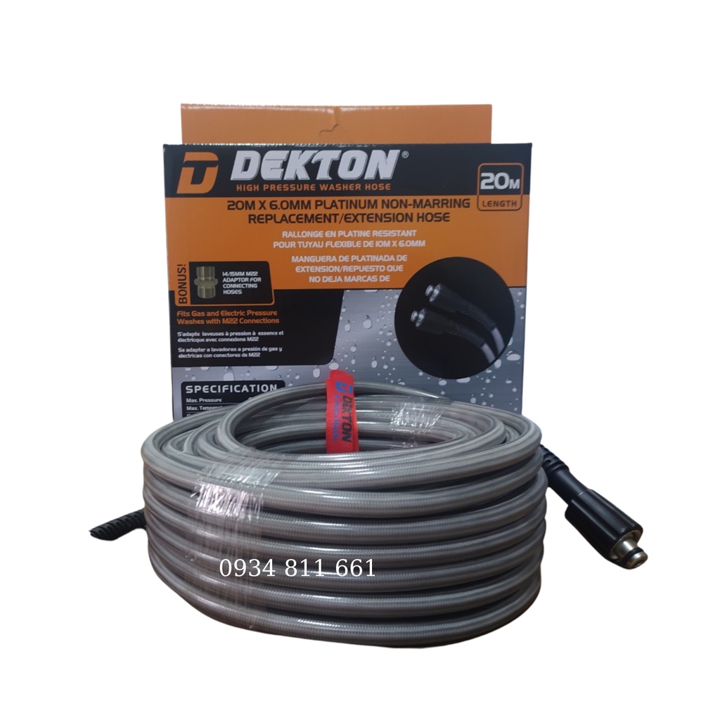 Dây xịt cao cấp chính hãng Dekton cho máy xịt rửa xe 10m, 15m, 20m