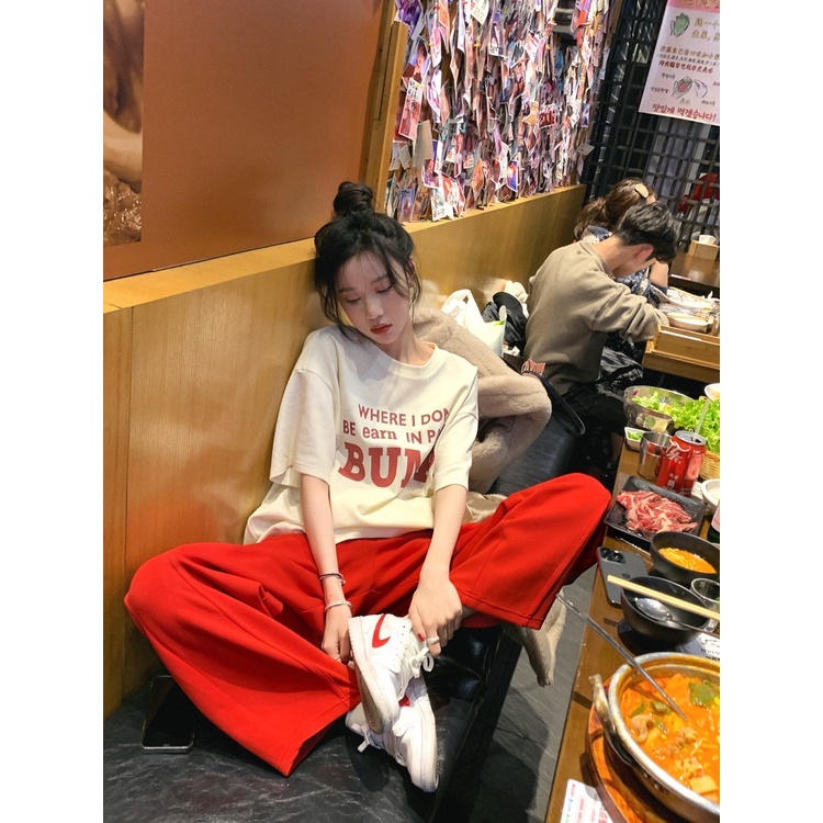 Áo Thun Nữ Ngắn Tay In Chữ Kiểu Hàn Quốc