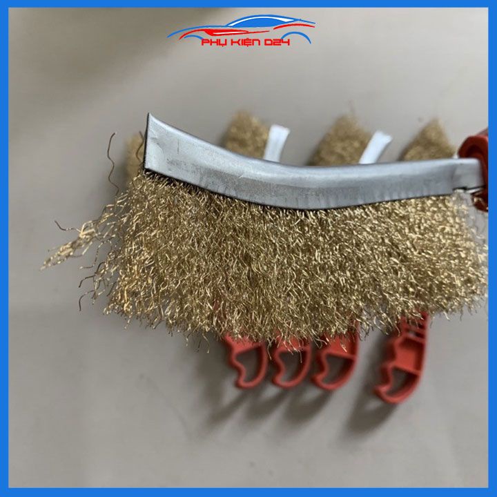 Bàn chải sắt đánh gỉ cán đỏ sợi thép mạ đồng