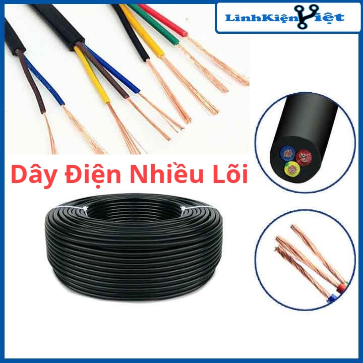 1 mét dây điện nhiều lõi đen tròn 0.3mm 2 lõi/3 lõi/4 lõi chất liệu dây đồng 100% loại tốt