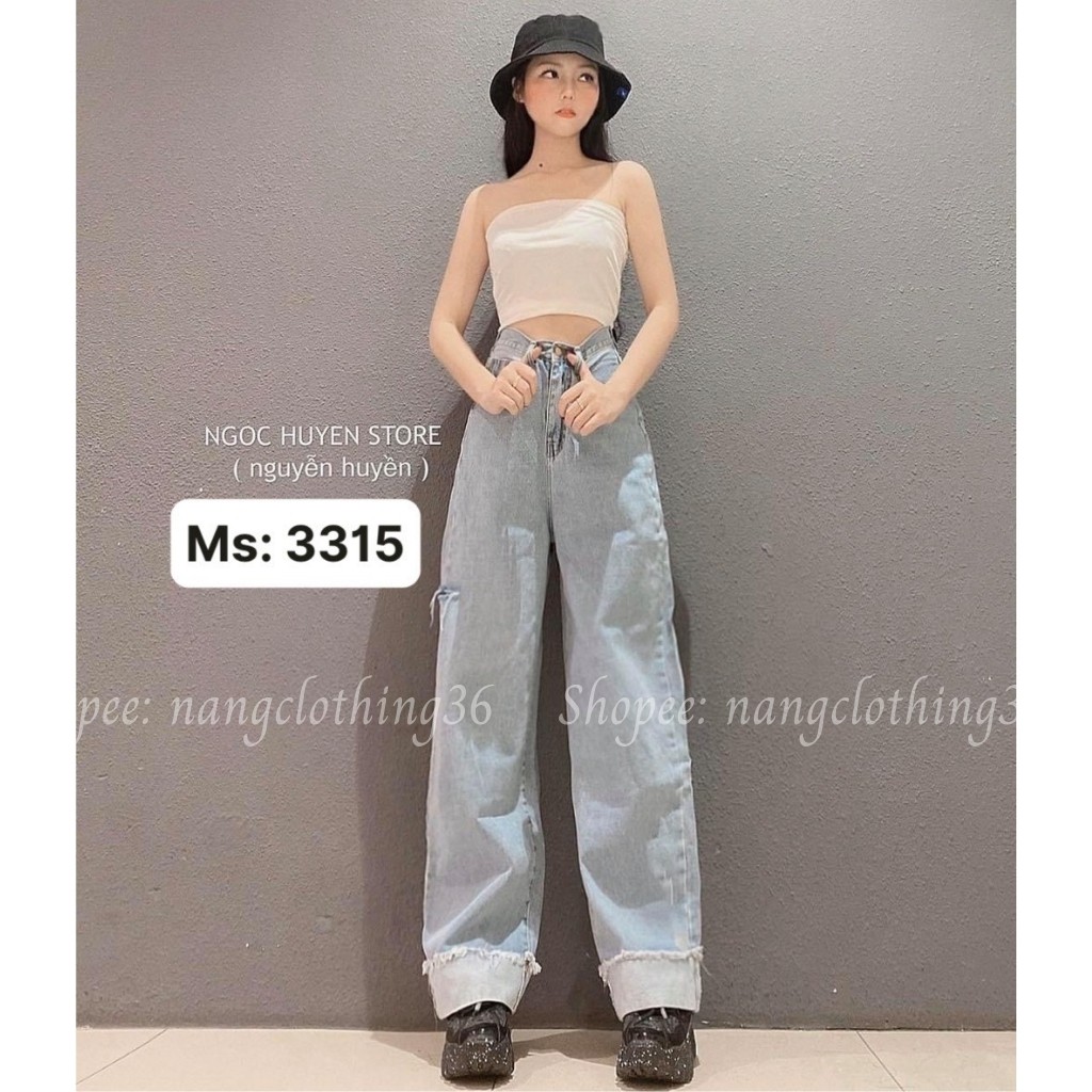 Quần Jean Suông Lưng Cao Dài 100cm, Quần Bò Ống Rộng, Quần Jean Nữ  Bẻ Ống Phong Cách Hàn Quốc [VIDEO+ ẢNH THẬT]