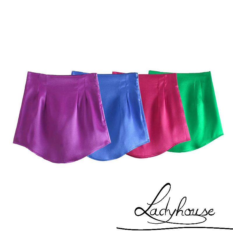 Chân váy chữ A mini bằng satin màu sắc đơn giản thích hợp cho nữ