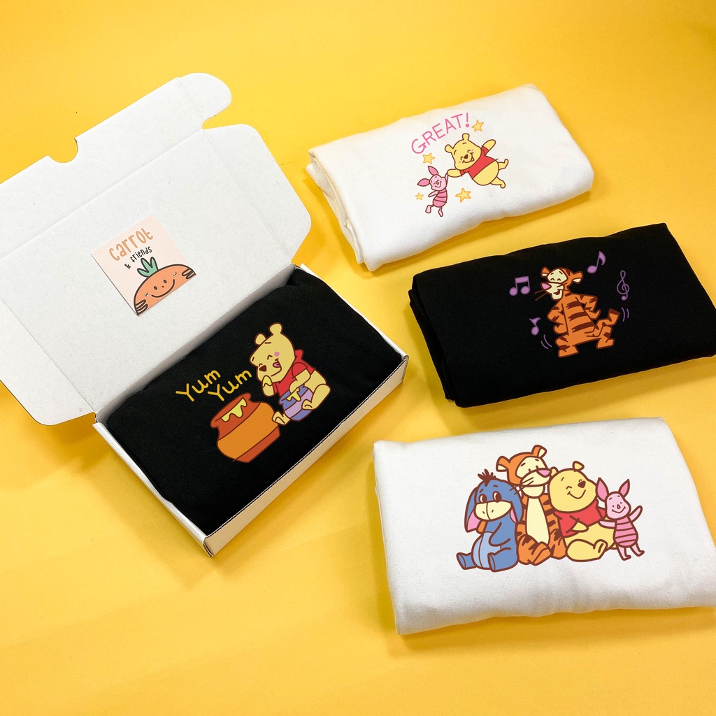 Áo thun Unisex hoạt hình GẤU POOH vải cotton oversize tay lỡ form rộng