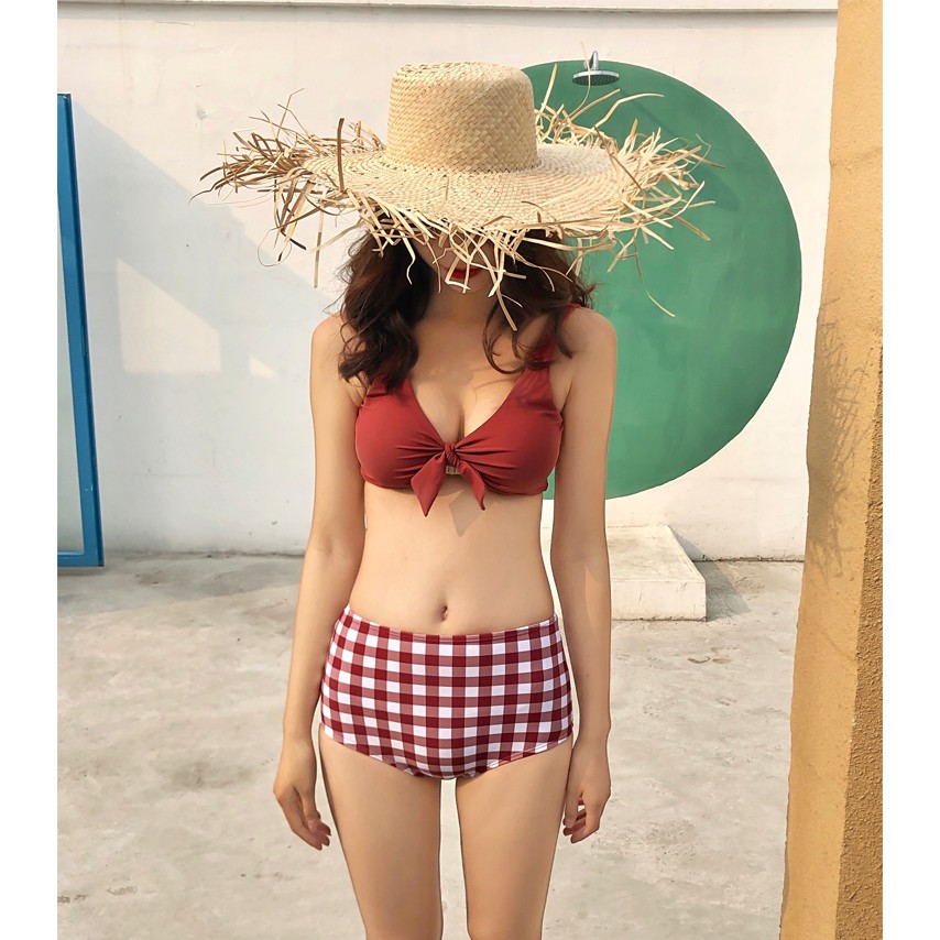 Bikini retro cạp cao caro đỏ (ảnh thật + feedback) | BigBuy360 - bigbuy360.vn