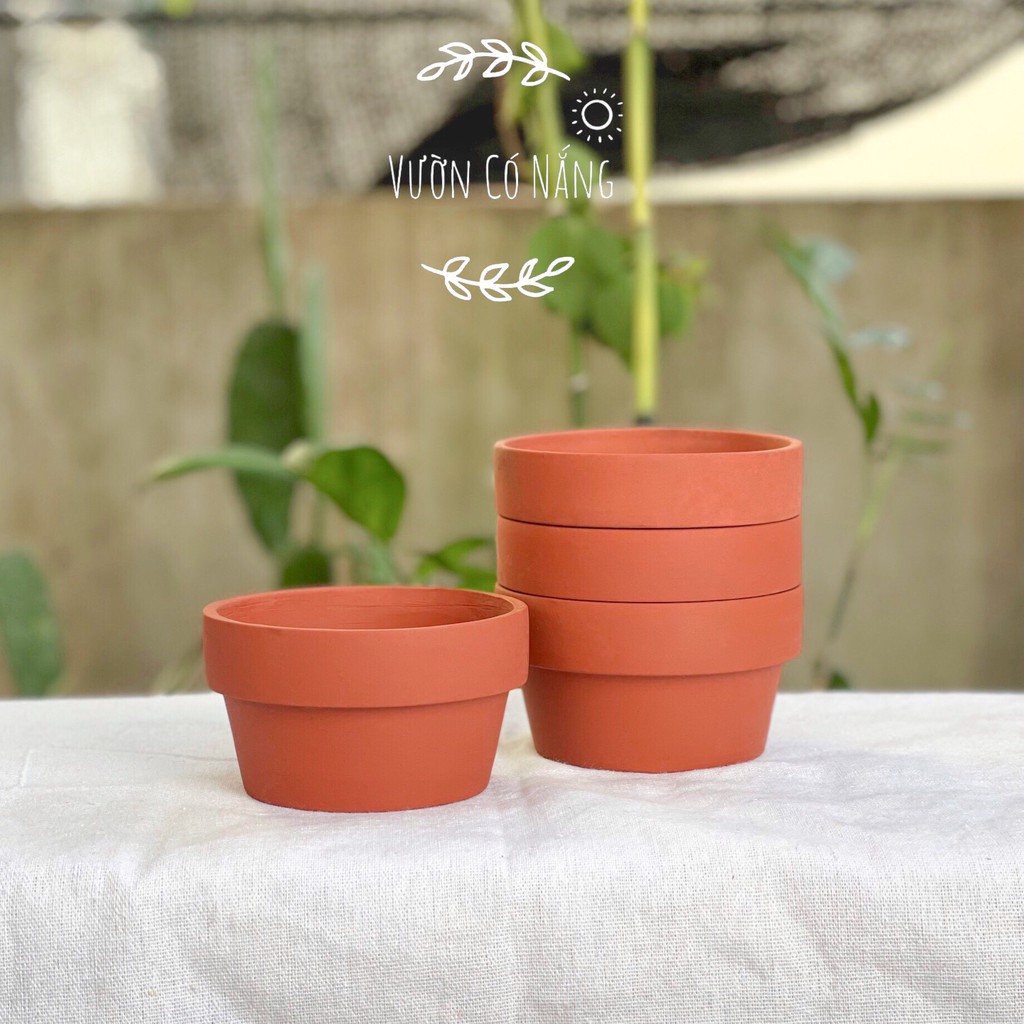 Chậu Đất Nung Dáng Thấp, Chậu Đất Nung Bát Tràng Trồng Sen Đá, Xương Rồng Tạo Tiểu Cảnh