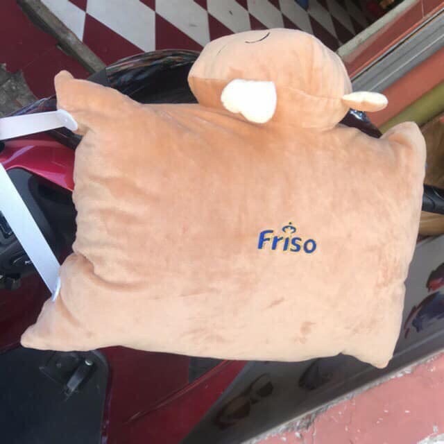 GỐI ĐI XE MÁY HÌNH CHUỘT NÂU PHỐI KEM – QUÀ KM FRISO