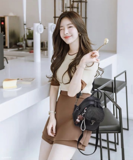 Balo nữ đi học LEVAN mini thời trang Hàn Quốc da đẹp dễ thương giá rẻ kèm khóa gấu xinh xắn BALONU1K9K.07 (2 Dây Đeo)