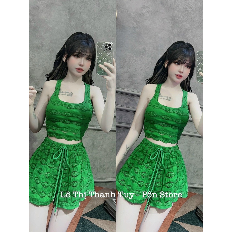 [Set đùi] Set 2 món áo và quần đi chơi biển siêu cá tính với áo kiểu nữ ôm body kèm quần đùi có thun quần cực đẹp