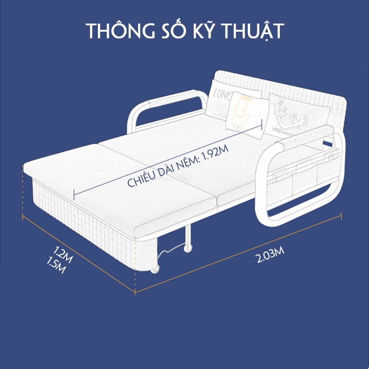Giường sofa đa năng Ghấp Gọn thành ghế sofa 2 cỡ tặng kèm gối