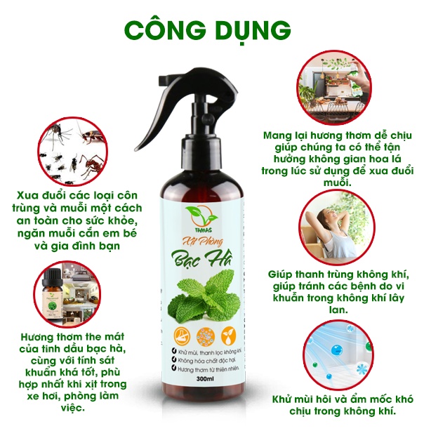 Xịt thơm phòng hương Bạc Hà chai 300ml-100ml- Kháng khuẩn - Khử mùi hôi - Đuổi chuột và côn trùng.