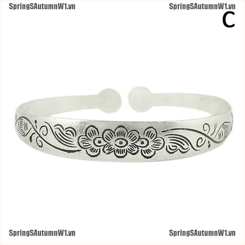 [Spring] Retro Opening  Bracelet Jewelry Vintage Tibetan Silver Totem Carved Bangle Cuff [VN]