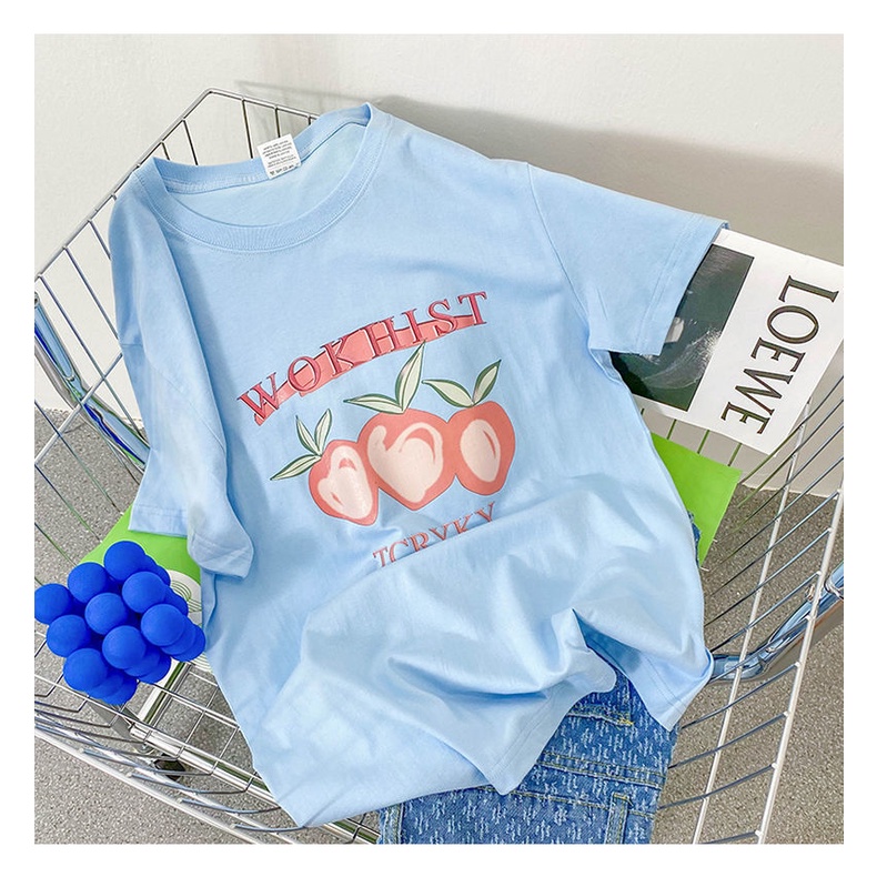 Áo Thun cotton Tay Ngắn Dáng Rộng Phong Cách Hàn Quốc Mới