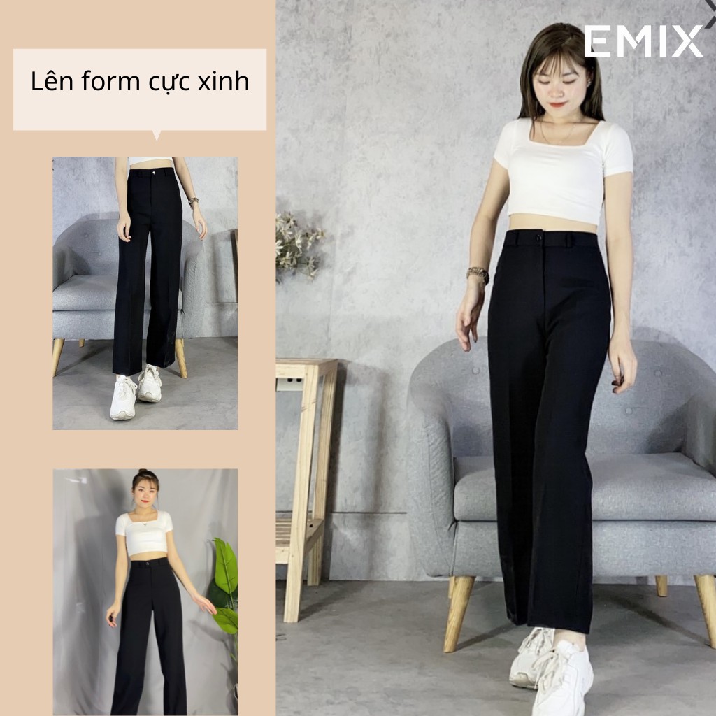 Quần tây nữ công sở ống suông EMIX (màu đen), khóa giữa, dáng dài 97cm, cạp cao, vải tuyết mưa dày dặn, mềm mại 0995 | BigBuy360 - bigbuy360.vn
