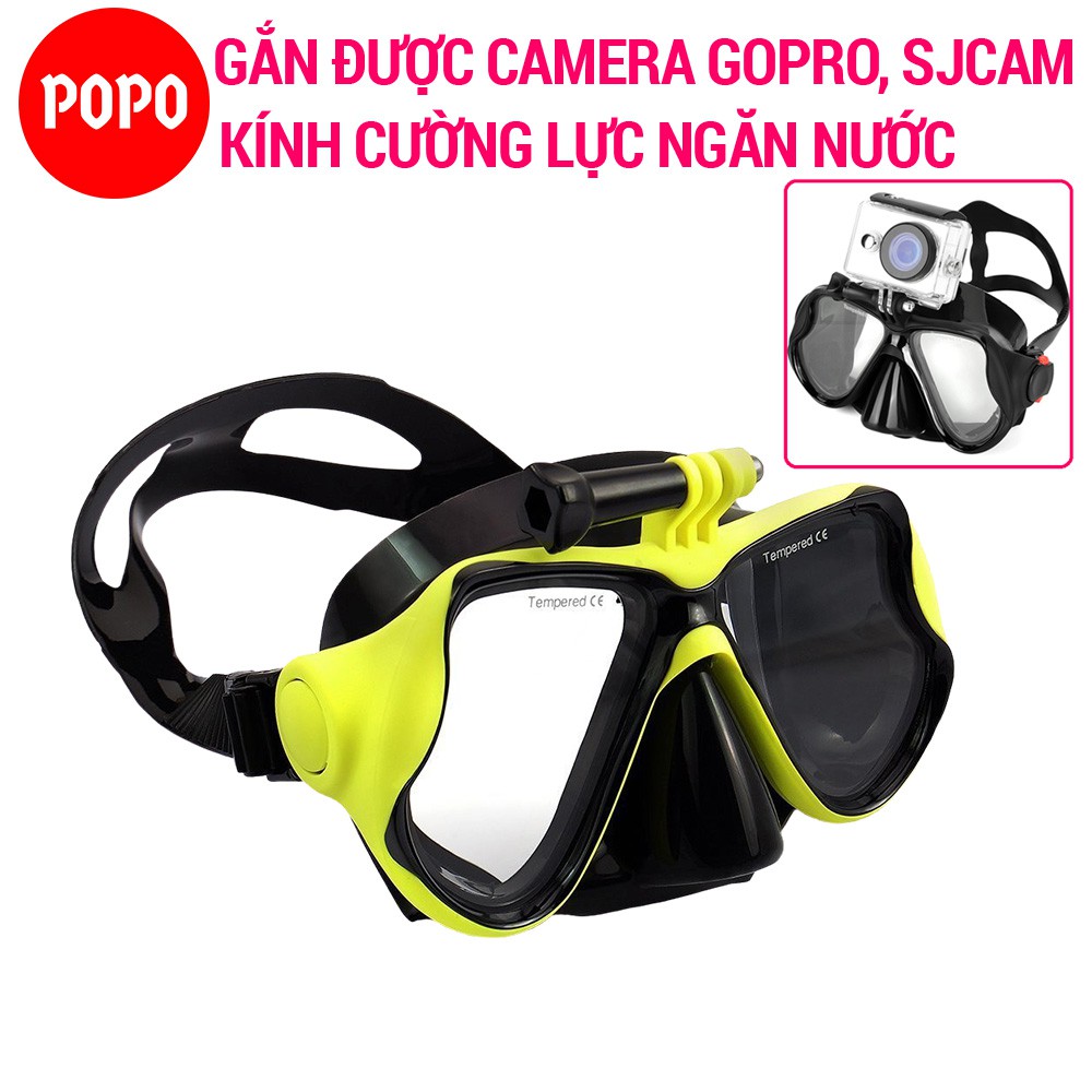 Bộ mặt nạ lặn ống thở GOPRO chính hãng POPO kính lặn biển gắn được Gopro SJCAM mắt kính cường lực