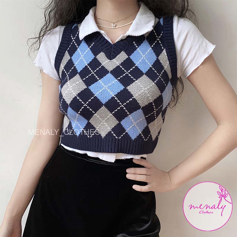 Áo gile len ulzzang hàn quốc dáng croptop AH040, mẫu áo gile thu đông croptop len kết hợp được nhiều trang phục