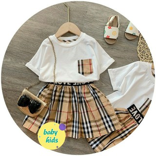 {SIÊU KHUYỄN MẠI}Sét váy cho bé gái cực xinh đẹp,chất liệu áo cotton loại1,kết hợp chân váy kẻ thô,bé mặc đi học đi chơi
