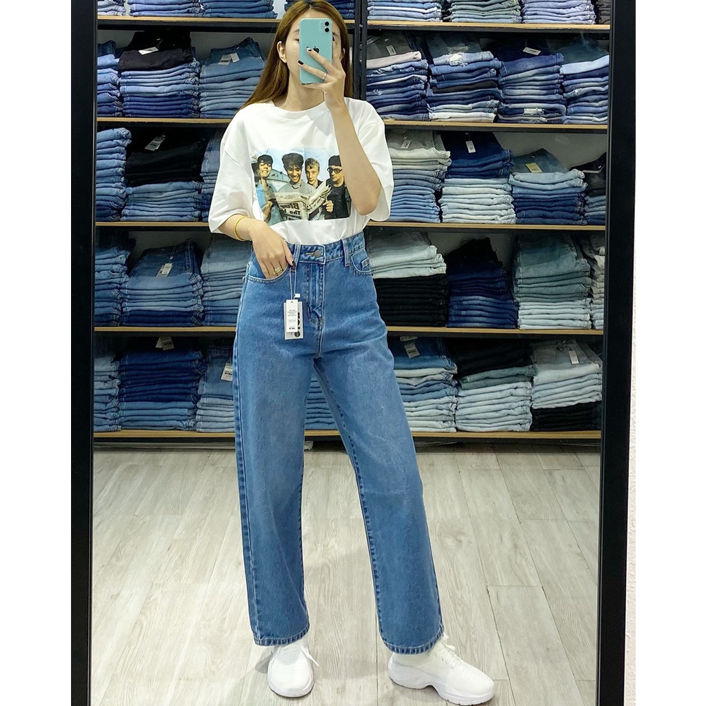 QUẦN JEANS NỮ LƯNG CAO ỐNG SUÔNG RỘNG KIỂU WASH L-02B