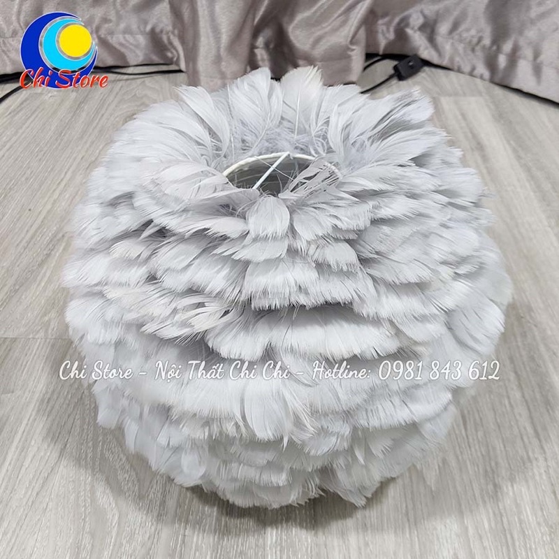 Đèn Ngủ Lông Vũ Để Bàn Màu Trắng Chân Inox Sơn Tĩnh Điện (Cao 25cm- Ngang 30cm)