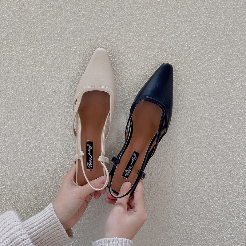Giày xăng đan cao gót mũi nhọn của phụ nữ gót nhỏ vintage hở gót phong cách của Pháp