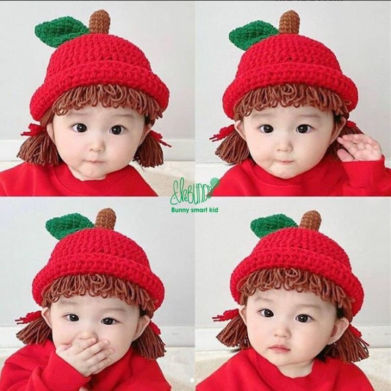 mũ nón tóc giả có mái móc thủ công cho bé hình cây