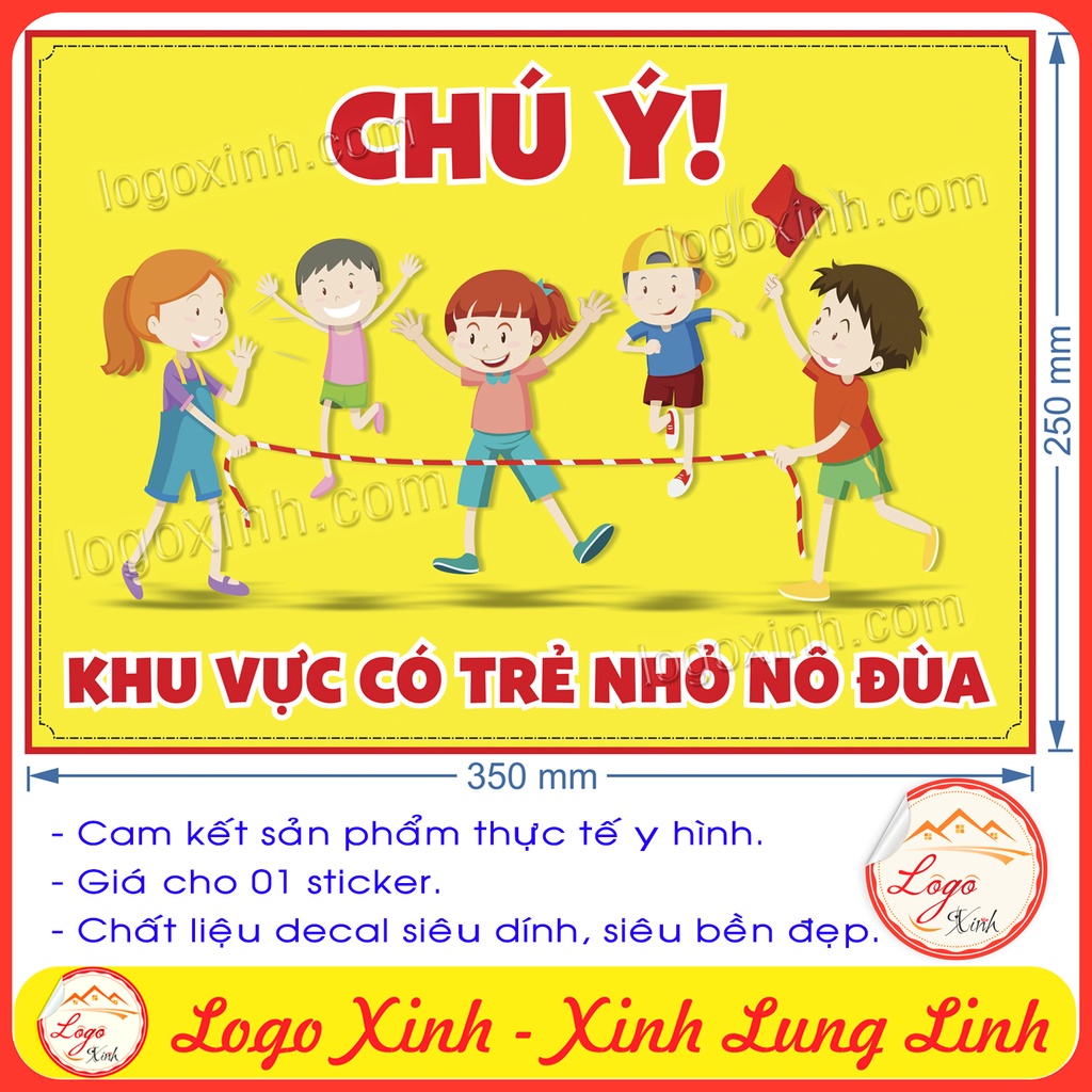 Logo Tem Sticker Cảnh Báo Chú Ý Khu Vực Có Trẻ Nhỏ Nô Đùa, Chạy Nhảy Qua Lại, Cảnh Báo Va Chạm Giao Thông - Warning Kid