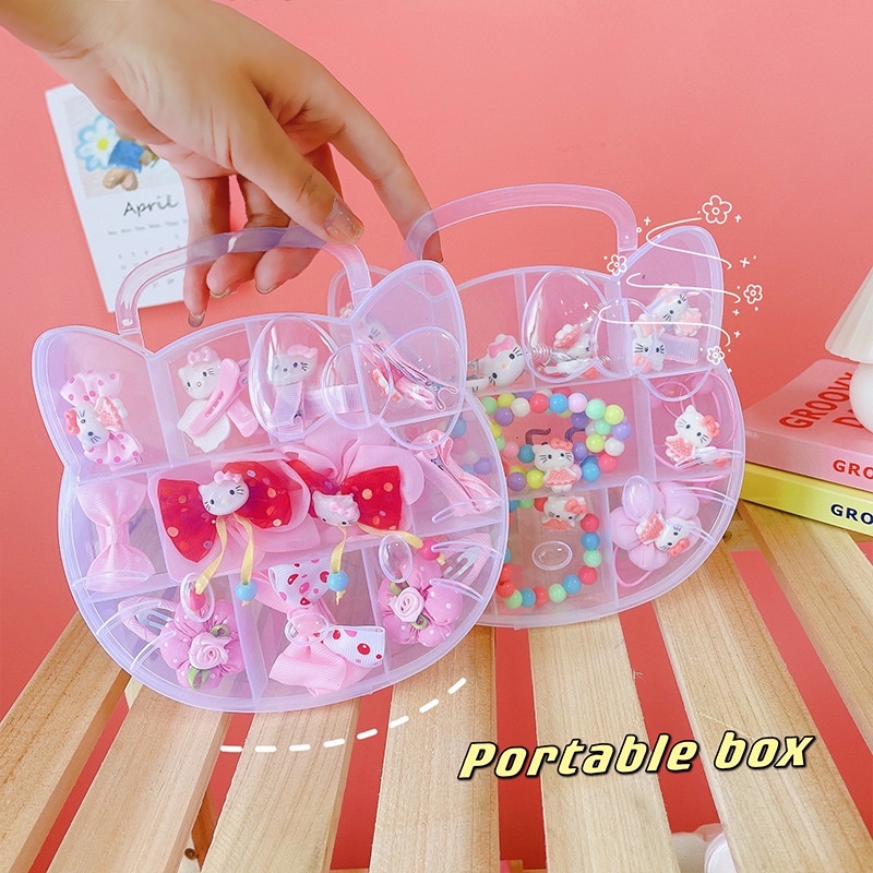 Hộp phụ kiện tóc cho bé yêu hình Hello Kitty màu hồng (Giao mẫu ngẫu nhiên)