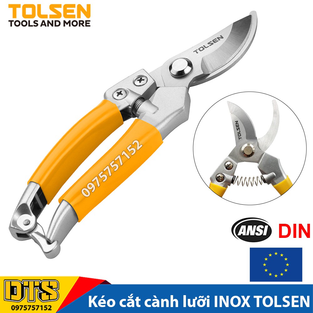 Kéo cắt cành công nghiệp lưỡi INOX không gỉ TOLSEN 200mm, đồ dùng làm vườn chuyên nghiệp - Tiêu chuẩn xuất khẩu Châu Âu