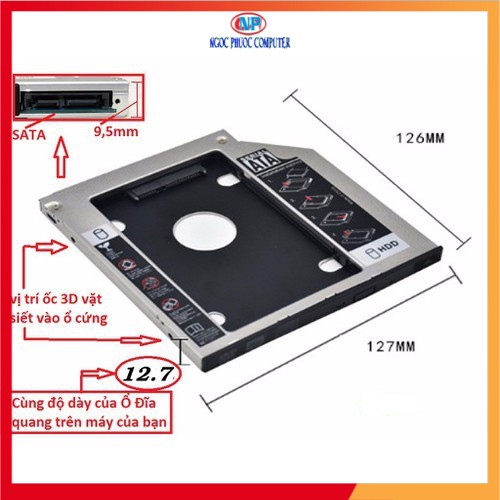 Khay Ổ Cứng Caddy Bay HDD SSD SATA 3 9.5mm / 12.7mm Lắp Ổ Cứng Thứ 2 cho Laptop