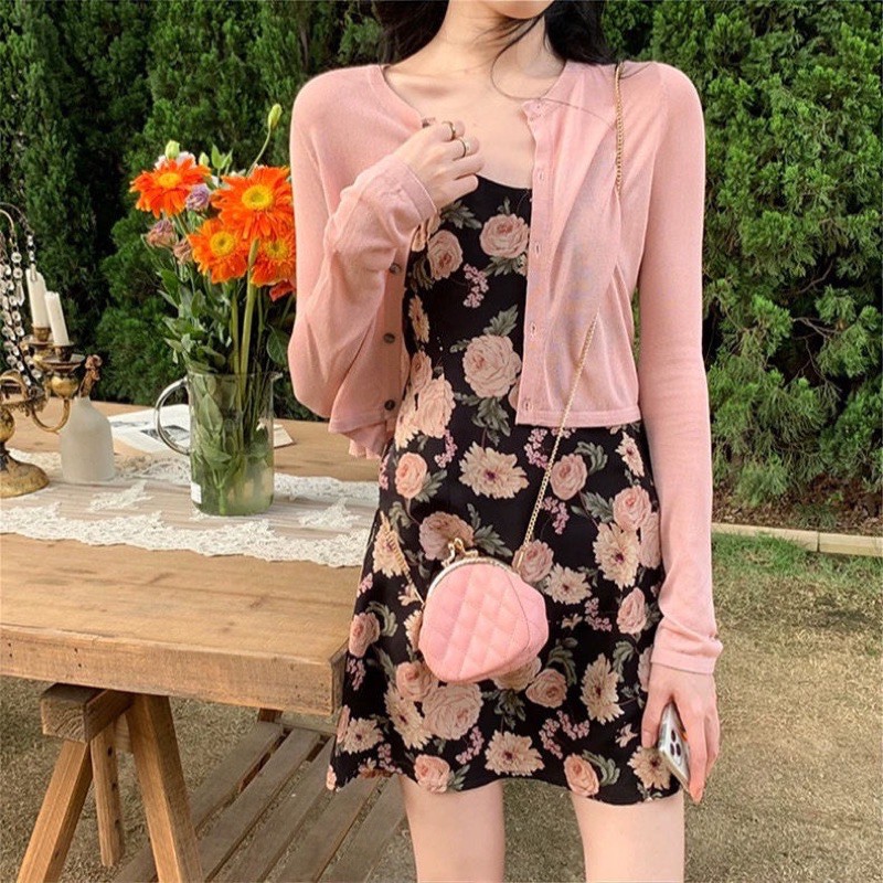 Set váy 2s hoa và áo khoác