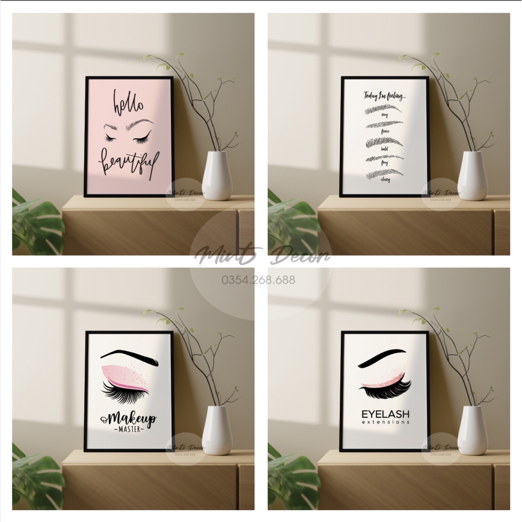 Tranh Nối Mi – Make Up - Xăm Lông Mày Trang Trí Tiệm Mi, Nail, Spa - Tặng Đinh Chuyên Dụng