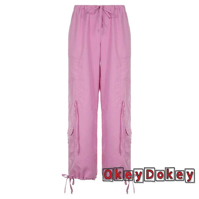 Quần Jogger Thể Thao Lưng Thấp Cột Dây Màu Hồng Goth ODokey-Y2K Thời Trang Mùa Hè Cho Nữ