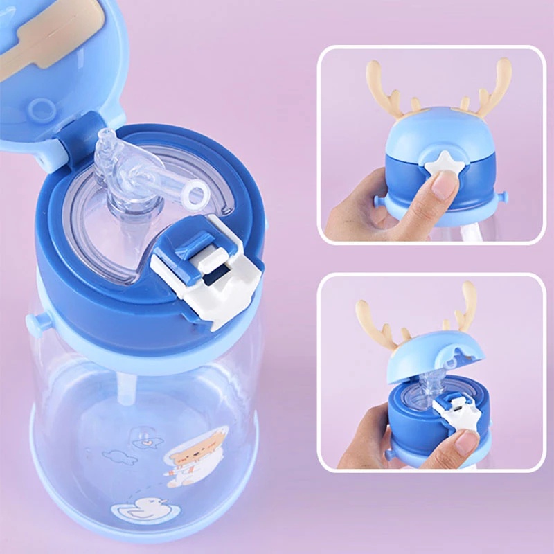 Bình Nước Nhựa Trong Suốt Dung Tích 600ml Có Ống Hút Tiện Dụng