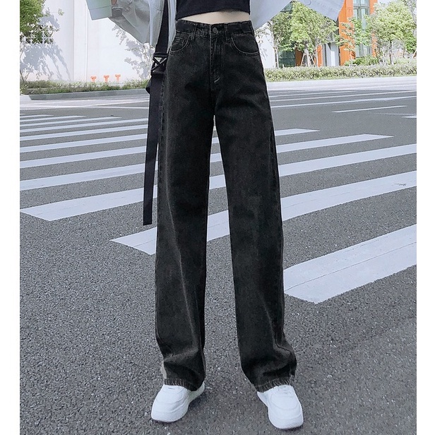 NEW Bigsize  Quần Ống Suông Nữ - Lưng Siêu Cao / Jean Ống Rộng đẹp. Đen,Xanh, Sáng, Xám Rách Gối. Dài 1m05