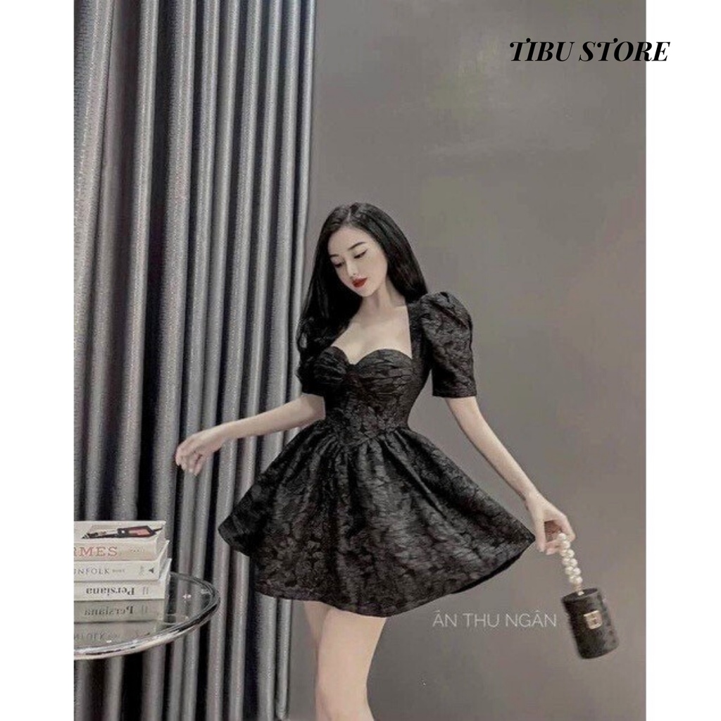 Đầm body cúp ngực đuôi xoè Tibu, Váy nữ dáng ôm chất xốp gấm hai màu đen trắng dự tiệc đi chơi siêu xinh sang chảnh