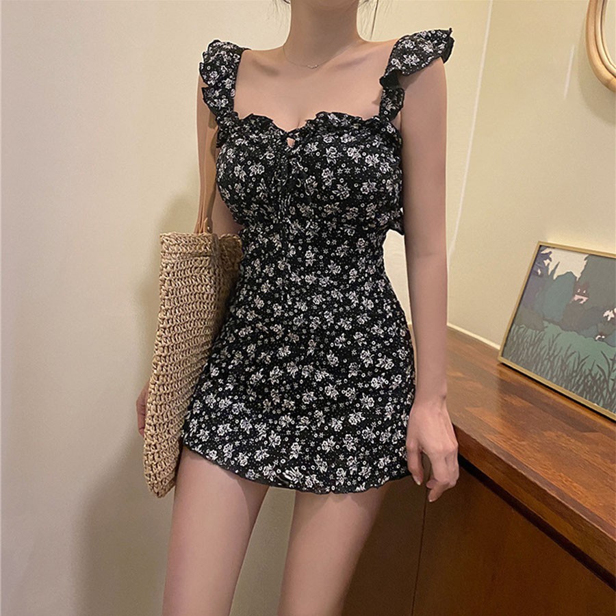Bộ Bơi Hoa Nhí Đen Viền Ren Hàn Quốc | BigBuy360 - bigbuy360.vn
