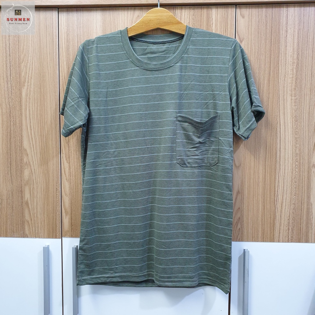 Áo Thun Nam Trung Niên Cổ Tròn Sọc Ngang From Rộng Tay Lở Cực Thoáng Mát SUNMEN Freesize