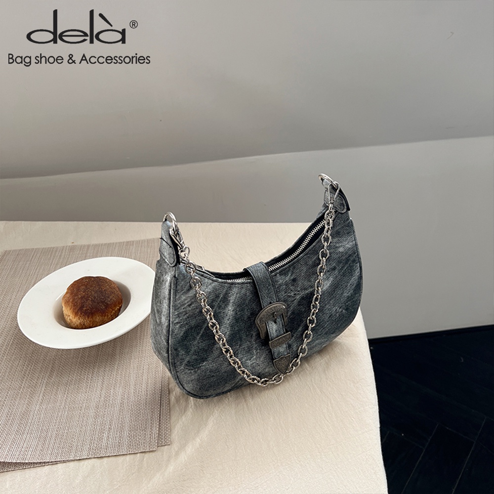 Dela Túi Xách Đeo Vai Giả Da Phối Dây Xích Đeo Cánh Tay Phong Cách Chất Lượng Cao Cho Nữ