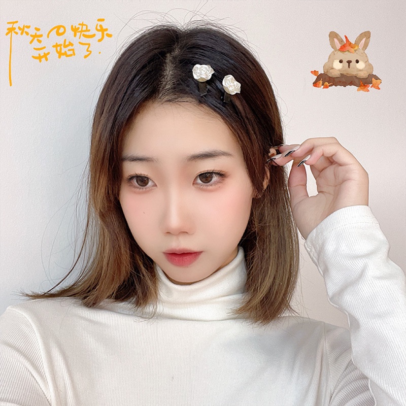 Kẹp Tóc Mái Mỏ Vịt Đính Hoa Trà Ngọt Ngào Dễ Phối Đồ Cho Nữ