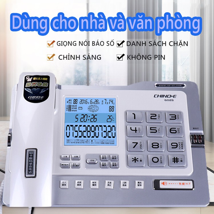 H26W* POS và m Điện thoại cố định điện thoại bàn Chino-E bật loa ngoài, danh sách số chặn, lưu lịch sử gọi vinhthuan.