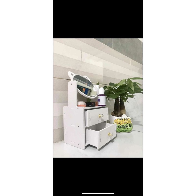 Kệ Mỹ Phẩm Mini❣️ Kệ Để Đồ Trang Điểm Có Kèm Gương Tai Mèo Dễ Thương